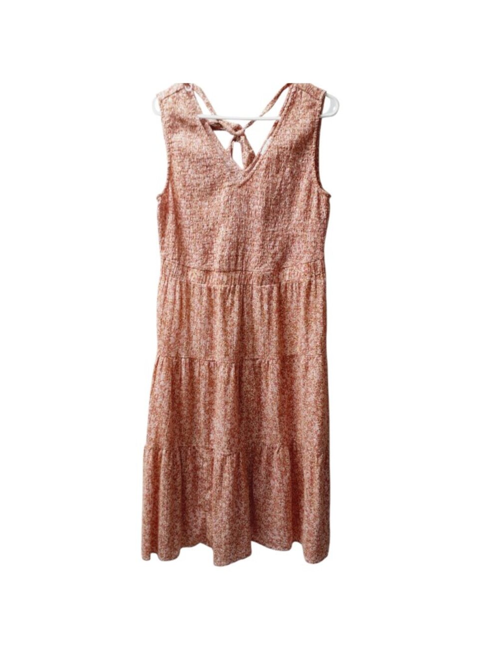 Wonderley Womens Tiered Midi Dress Large Pink Floral Back-Tie Detail Sleeveless - Picture 2 of 6